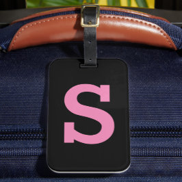 Chic Zwart en Roze Minimal Modern Initiaal Letter Bagagelabel