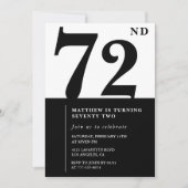 Chic zwart en wit 72e verjaardagsuitnodiging kaart (Voorkant)