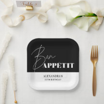 Chic Zwart en Wit Bon Appétit Verjaardag 