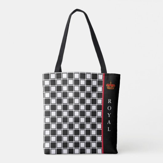 Chic, zwart en wit geruit & kalligrafie tote bag (Achterkant)