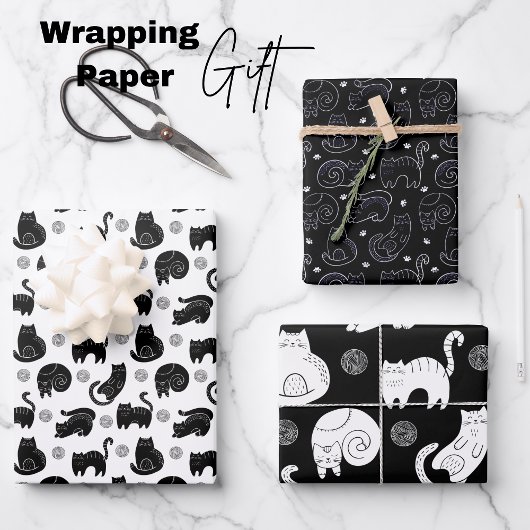 Chic zwart en wit kat moderne minimalistische kata inpakpapier vel