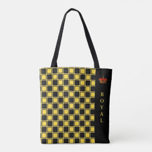 Chic zwart, & geel geruit & kalligrafie tote bag