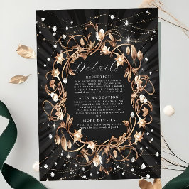 Chic Zwart Golden Leaves Wedding Informatiekaartje