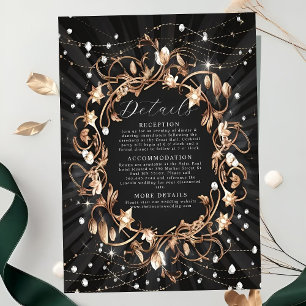 Chic Zwart  Golden Leaves Wedding Informatiekaartje