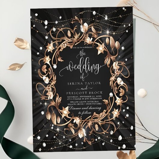 Chic Zwart  Golden Leaves Wedding Kaart