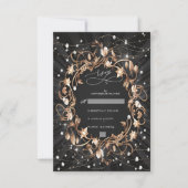 Chic Zwart  Golden Leaves Wedding RSVP Kaartje (Voorkant)