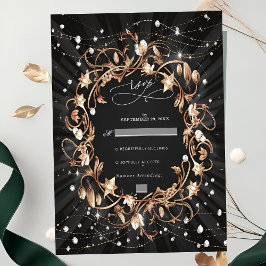Chic Zwart Golden Leaves Wedding RSVP Kaartje