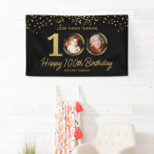 Chic Zwart Goud 100ste Verjaardag Party Custom Fot Spandoek (Insitu)