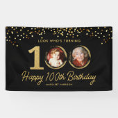 Chic Zwart Goud 100ste Verjaardag Party Custom Fot Spandoek (Horizontaal)