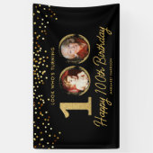 Chic Zwart Goud 100ste Verjaardag Party Custom Fot Spandoek (Verticaal)