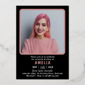 Chic Zwart & Goud 10 Foto Verjaardagsfeest Folie Uitnodiging (Achterkant)