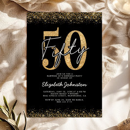 Chic Zwart Goud 50e Verjaardagsuitnodiging Kaart