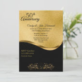 Chic Zwart & Goud 50ste Huwelijksjubileum Kaart (Staand voorkant)