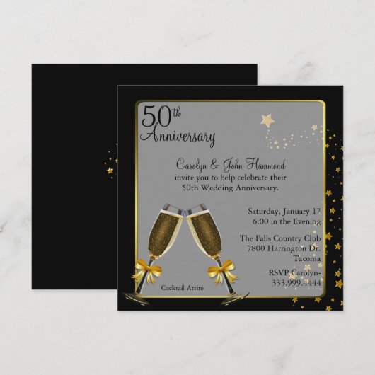 Chic Zwart & Goud 50ste trouwdag jubileum Kaart (Voorkant / Achterkant)