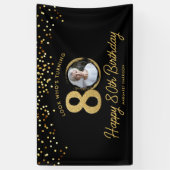 Chic Zwart Goud 80ste Verjaardag Party Custom Phot Spandoek (Verticaal)