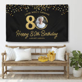 Chic Zwart Goud 80ste Verjaardag Party Custom Phot Spandoek