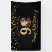 Chic Zwart Goud 90ste Verjaardag Party Custom Phot Spandoek (Verticaal)