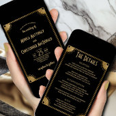 Chic Zwart Goud Art Deco Floral All-in-One Wedding Kaart