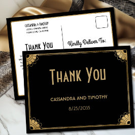 Chic Zwart Goud Art Deco Vintage bruiloft Dank u Briefkaart