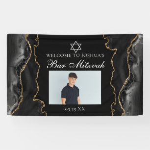 Chic Zwart Goud Bar Mitzvah Feest Foto Spandoek