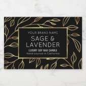 Chic Zwart & Goud Bloemen Waterdicht Product Label Voedselcontainer Etiket (Enkel label)