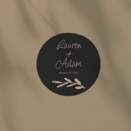 Chic Zwart & Goud Bruiloft Ronde Sticker