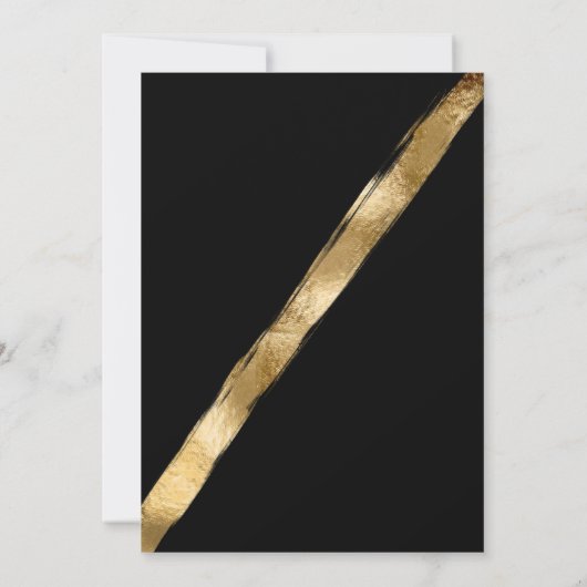 Chic Zwart Goud Brushstroke Stripe Border Wedding Kaart (Achterkant)
