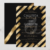 Chic Zwart Goud Brushstroke Stripe Border Wedding Kaart (Voorkant / Achterkant)