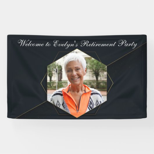 Chic Zwart Goud Custom Pensioen Party Foto Spandoek (Horizontaal)