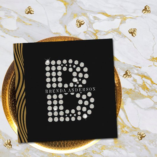 Chic Zwart Goud Diamant Initiaal B Monogram QR Cod Vierkante Visitekaartje