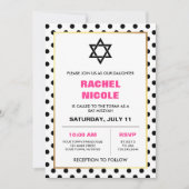 Chic Zwart Goud en Roze Polka Dots Bat Mitswa Kaart (Voorkant)