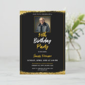 Chic Zwart & Goud Foto 90ste Verjaardag Kaart (Staand voorkant)