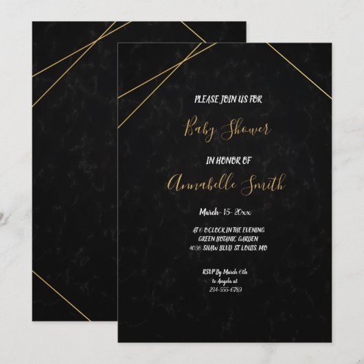 Chic Zwart & Goud Geometrisch lijst Baby shower Kaart (Voorkant / Achterkant)