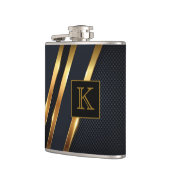 Chic Zwart & Goud Gestreepte Monogram Heupfles (Links)