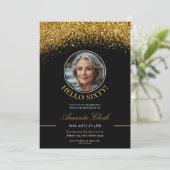 Chic Zwart & Goud Glitter Dames 60e Verjaardag Kaart (Staand voorkant)