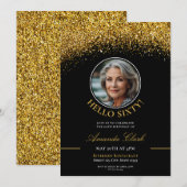 Chic Zwart & Goud Glitter Dames 60e Verjaardag Kaart (Voorkant / Achterkant)