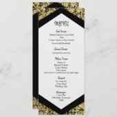 Chic Zwart & Goud Glitter Flakes Glam Wedding Menu (Voorkant / Achterkant)