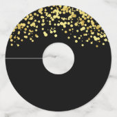 Chic Zwart Goud Glitter Wijnglas Labels (Voorkant)