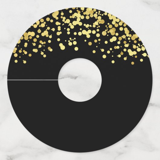 Chic Zwart Goud Glitter Wijnglas Labels (Voorkant)