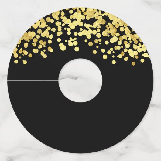 Chic Zwart Goud Glitter Wijnglas Labels (Achterkant)