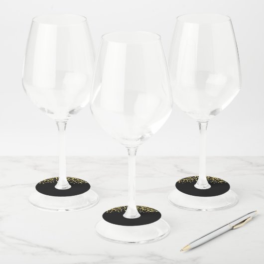 Chic Zwart Goud Glitter Wijnglas Labels (Set)