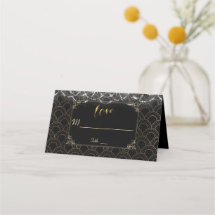 Chic Zwart Goud Grote Gatsby Art Deco 20s Huwelijk Plaatskaartje