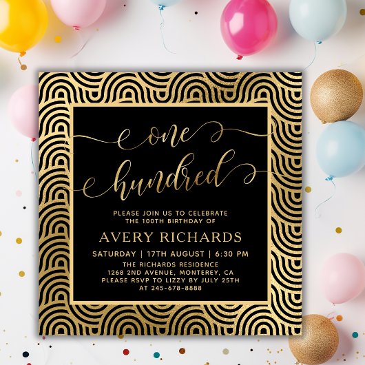 Chic Zwart Goud Honderd Script 100ste Verjaardag Kaart