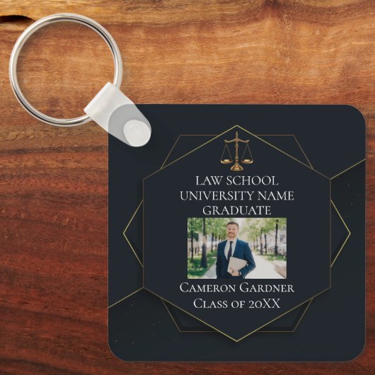 Chic Zwart Goud Law School Foto Afstuderen Gift Sleutelhanger (Voorkant)