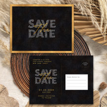 Chic Zwart Goud Luxe Huwelijk Save The Date