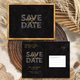 Chic Zwart Goud Luxe Huwelijk Save The Date Briefkaart