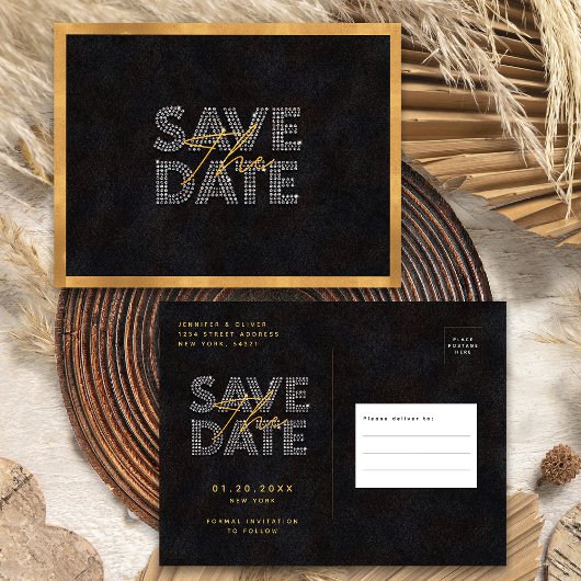 Chic Zwart Goud Luxe Huwelijk Save The Date Briefkaart