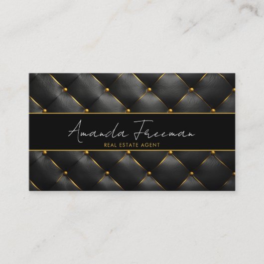Chic Zwart & Goud Luxe Makelaar Visitekaartje (Voorkant)