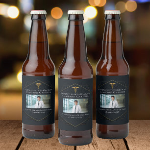 Chic Zwart Goud Medische School Afstuderen Foto Bier Etiket