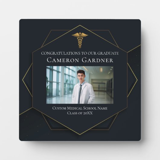 Chic Zwart Goud Medische School Afstuderen Foto Fotoplaat (Voorkant)
